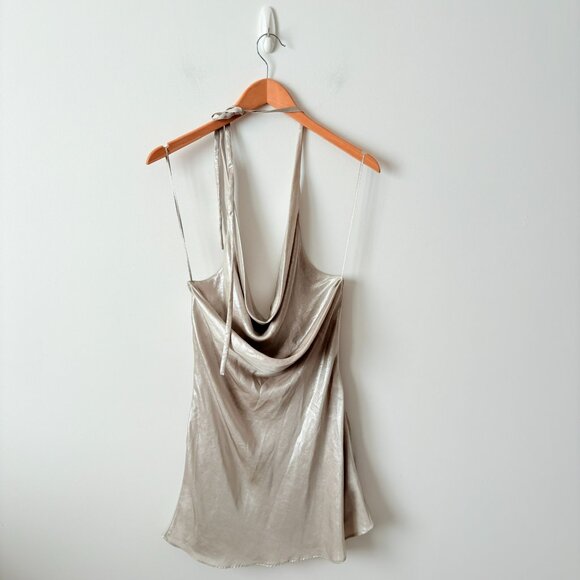 Zara Metallic Gold Silver Draped Halter Mini Dress NWT Size Small - Picture 7 of 10